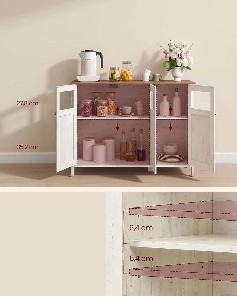 VASAGLE virtuvinė indauja su stiklinėmis durimis, 100 × 35 × 75 cm, LSC099WJ02V1