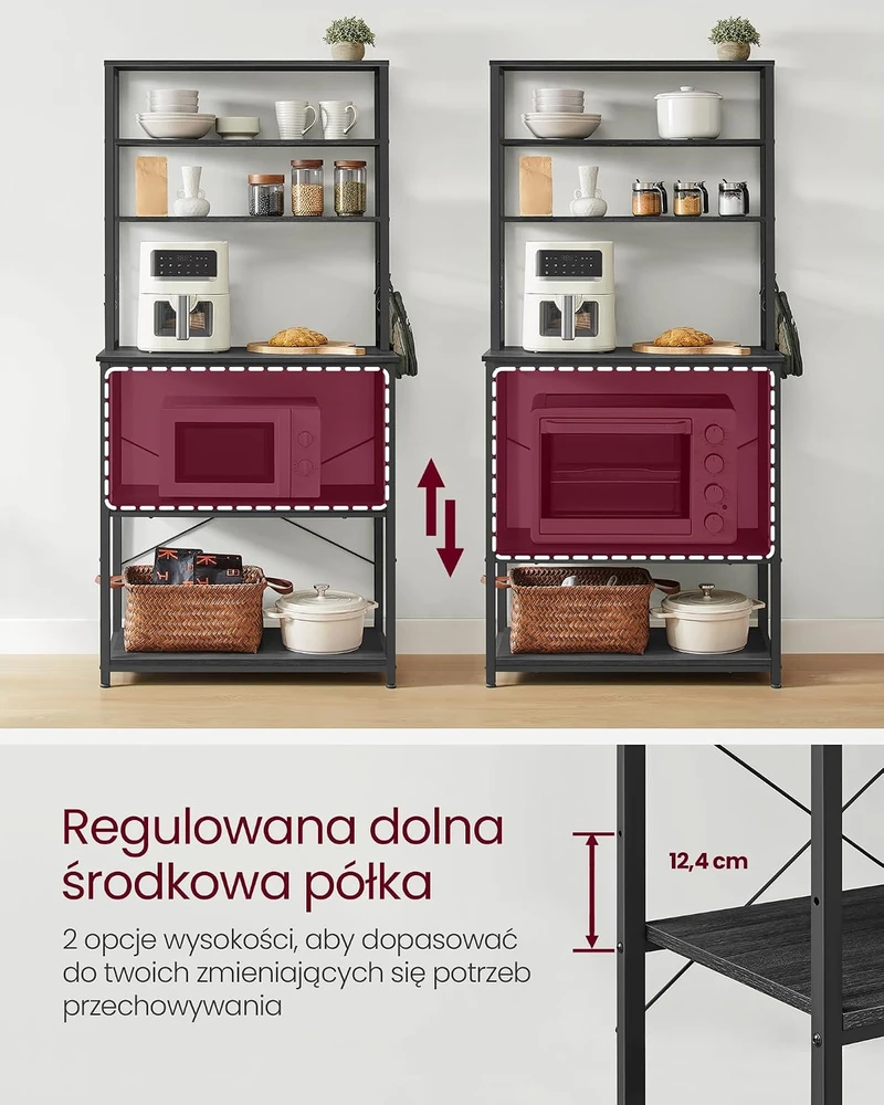 VASAGLE virtuvinė lentyna su 6 lentynomis ir kabliukais, 40 x 80 x 167 cm, vintažinio stiliaus