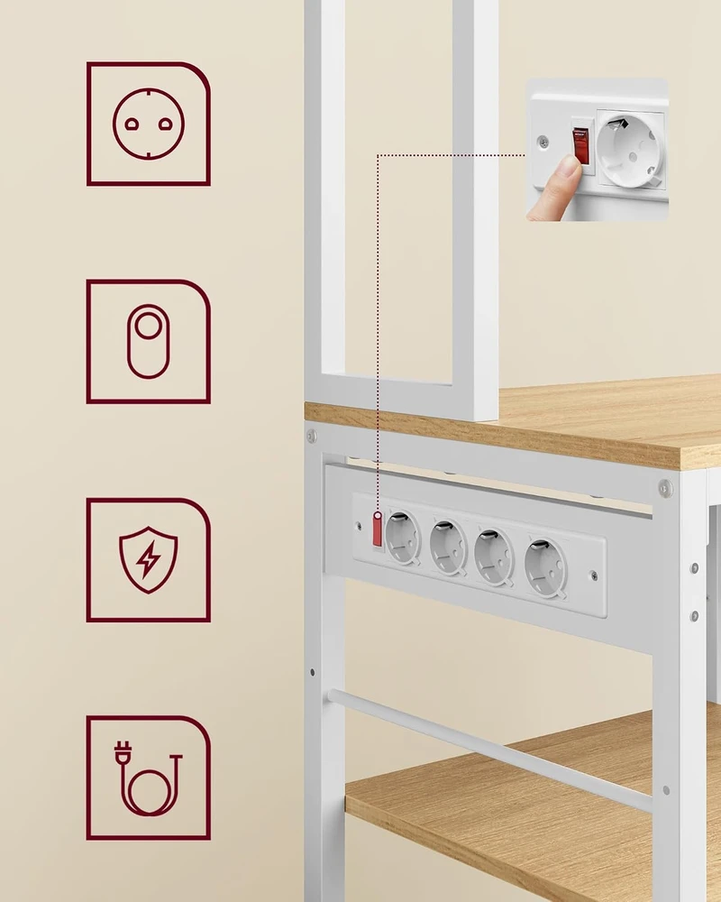 VASAGLE virtuvinė lentyna su elektros lizdais ir 12 kabliukų KKS015Y02