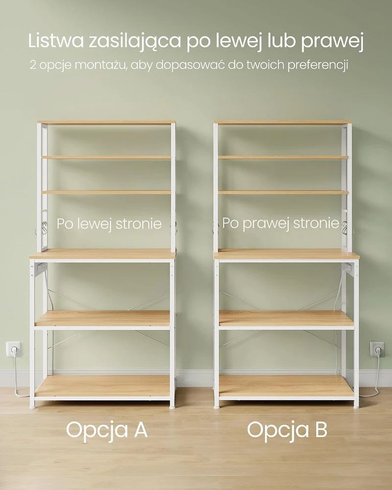 Vasagle Virtuvės lentyna su lizdais auksinio ąžuolo spalvotai debesų baltos spalvos