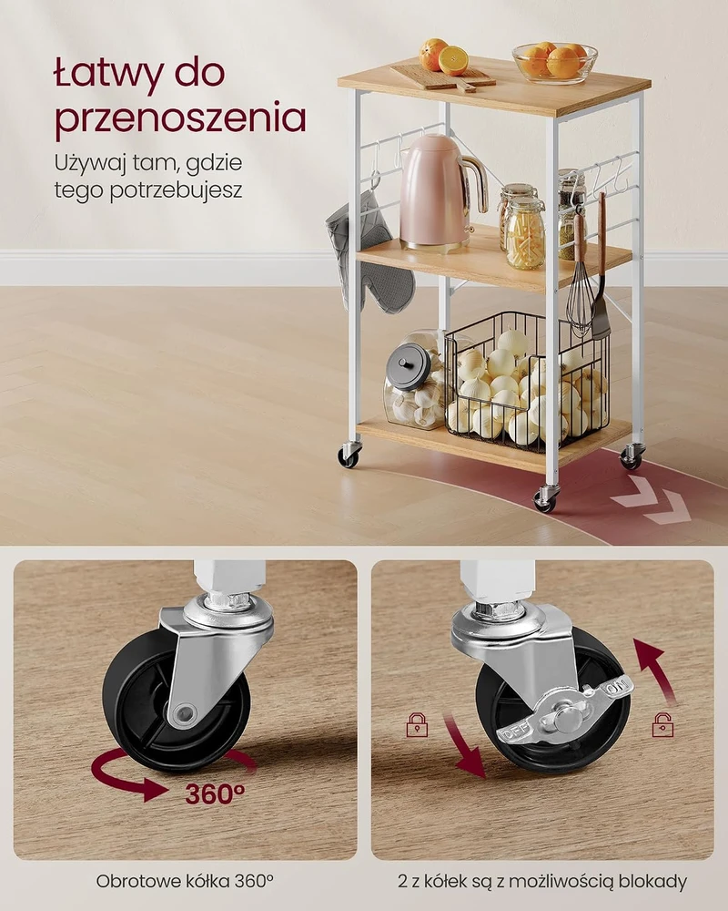 Vasagle 3 lygių virtuvės lentyna ant ratukų