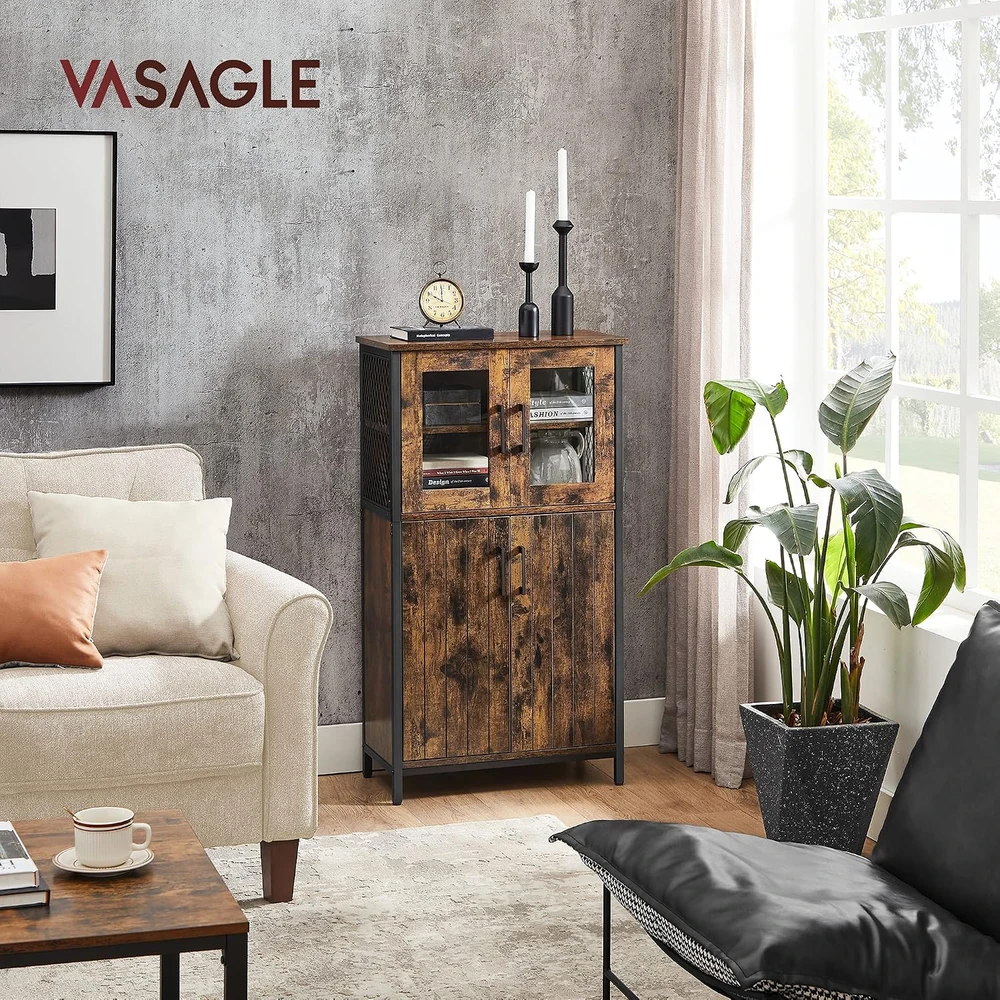 VASAGLE vonios kambario spintelė su stiklinėmis durelėmis 60 x 30 x 108 cm LSC260B01