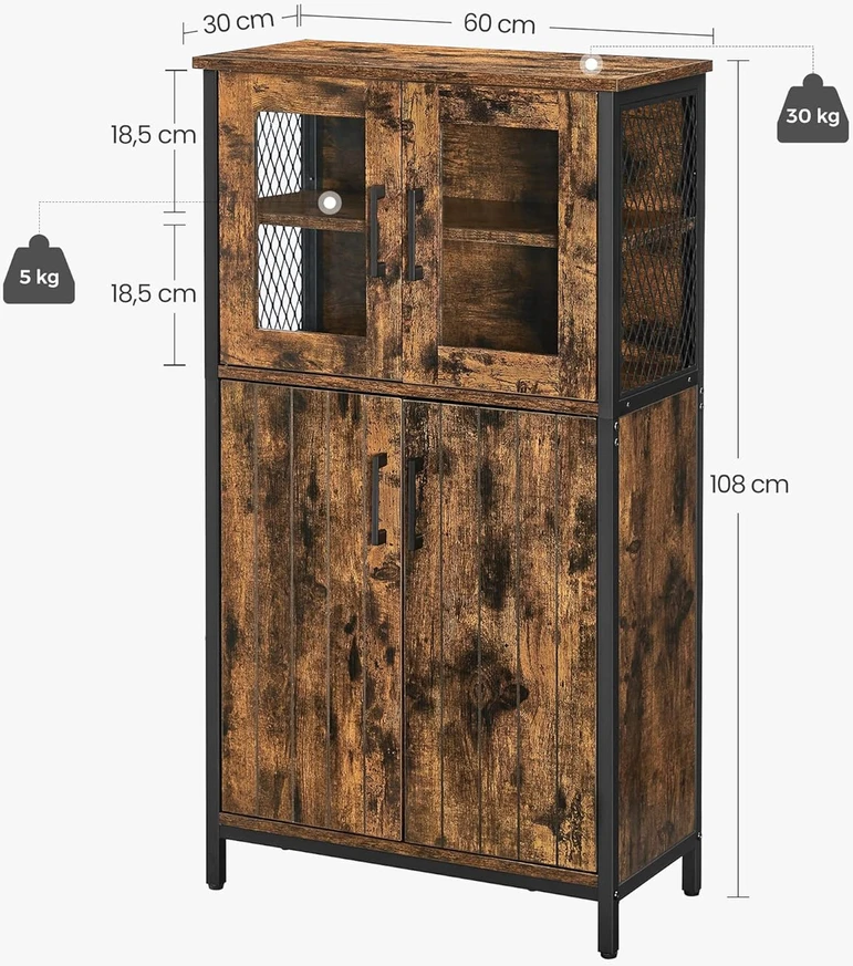 VASAGLE vonios kambario spintelė su stiklinėmis durelėmis 60 x 30 x 108 cm LSC260B01