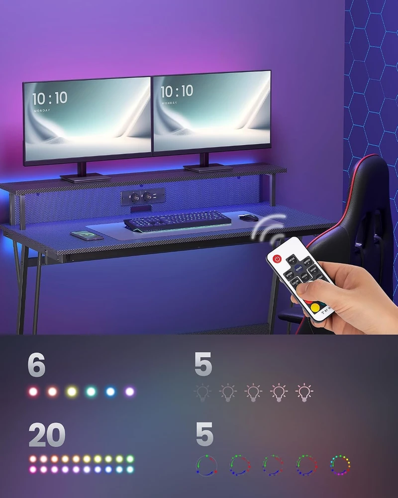 Vasagle Žaidimų stalas su LED apšvietimu