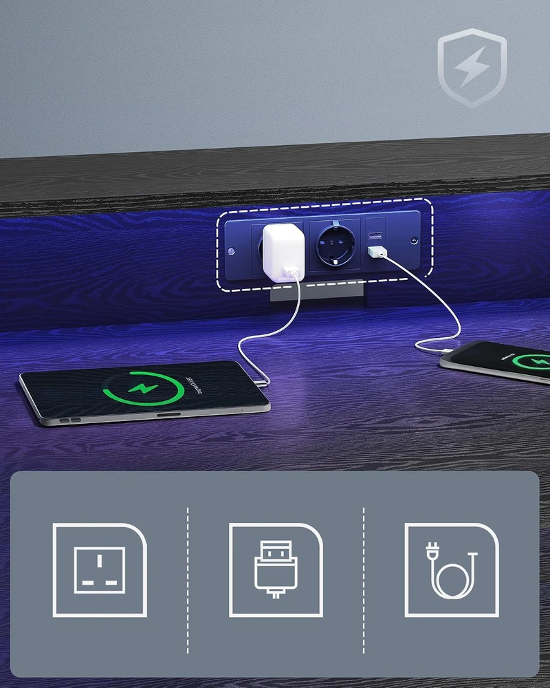VASAGLE žaidimų kompiuterio stalas su LED apšvietimu ir maitinimo juosta 120 x 60 cm LWD192B56