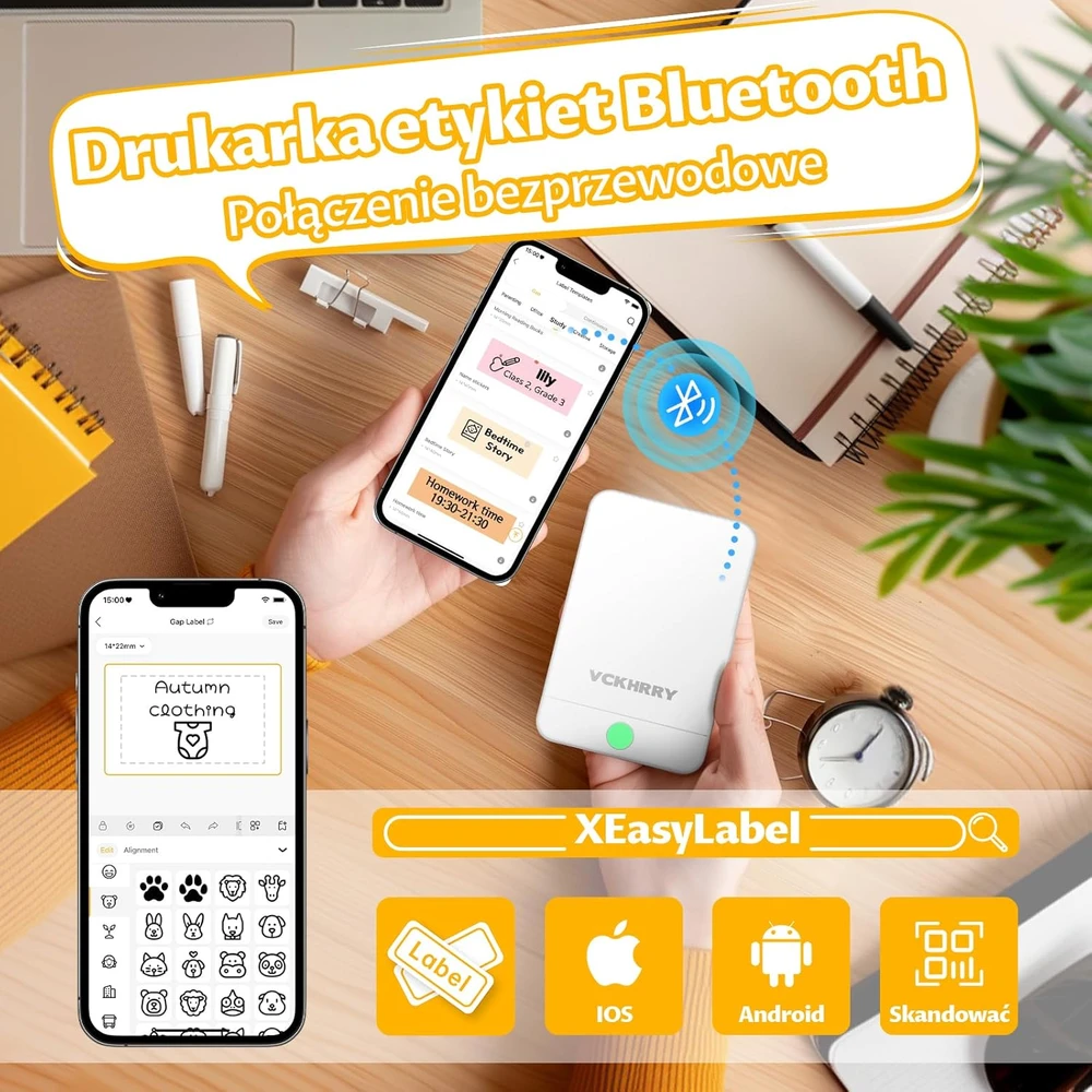 VCKHRRY Bluetooth terminis etikečių spausdintuvas 203 DPI su USB-C, HP6-C