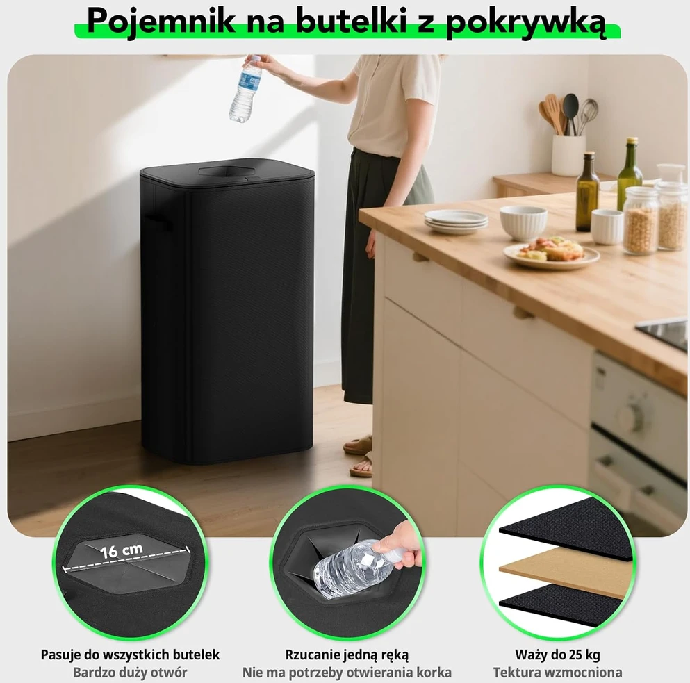 VCKHRRY užstato taros konteineris su dangčiu, 110 l, juodas, iš 600D audinio