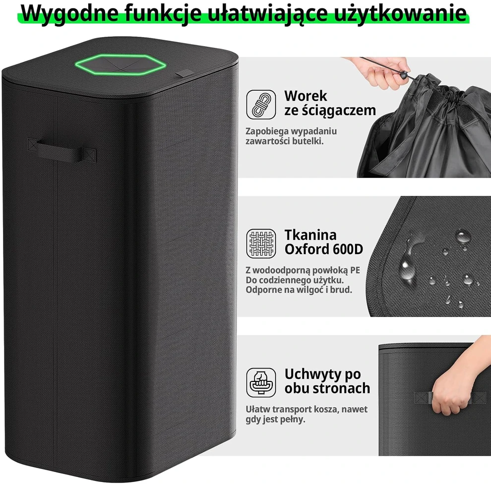 VCKHRRY užstato taros konteineris su dangčiu, 110 l, juodas, iš 600D audinio