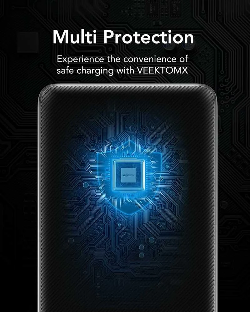 VEEKTOMX 20000 mAh nešiojamas powerbank su integruotais kabeliais, USB-C ir USB-A, juodas