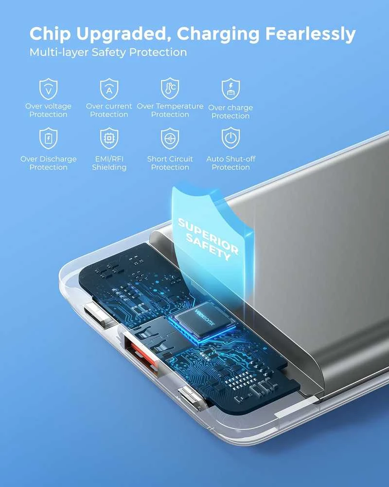 VEEKTOMX VT103 mini išorinis nešiojamas akumuliatorius 10000 mAh, 22.5 W, USB-A ir USB-C
