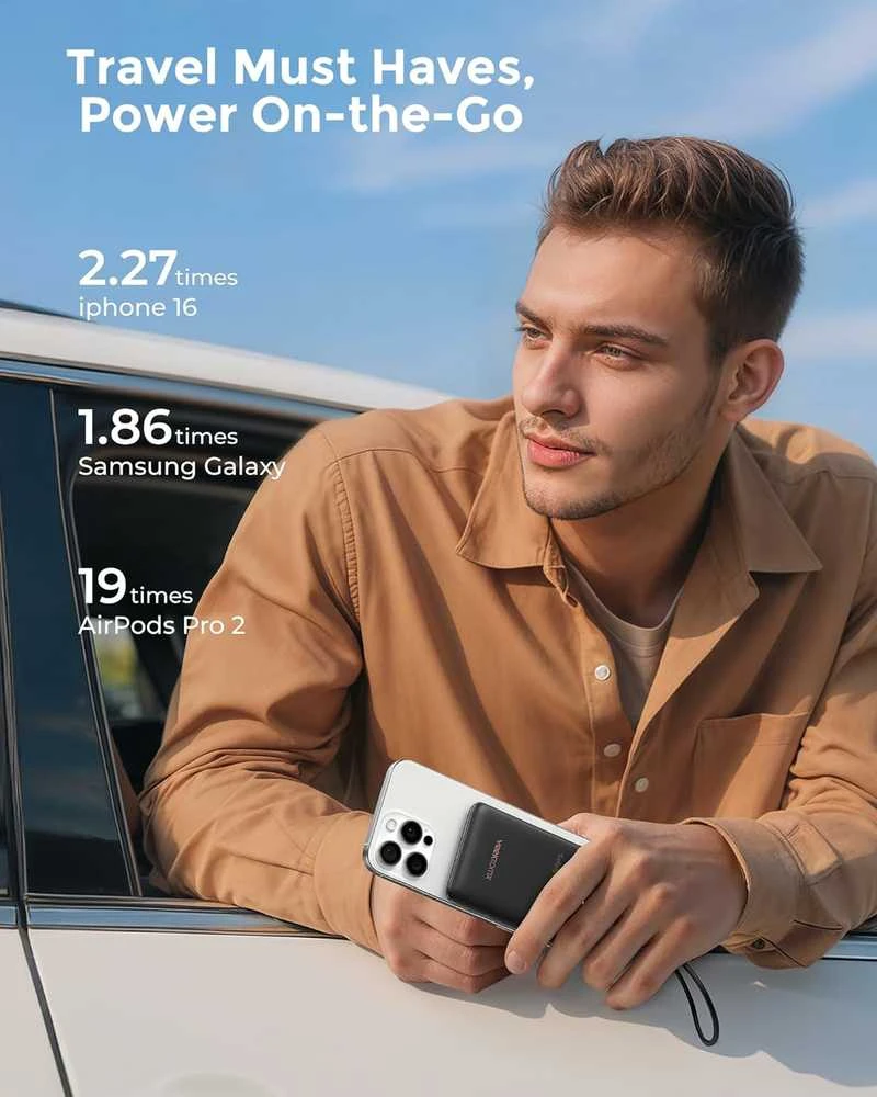 VEEKTOMX VT103 mini išorinis nešiojamas akumuliatorius 10000 mAh, 22.5 W, USB-A ir USB-C