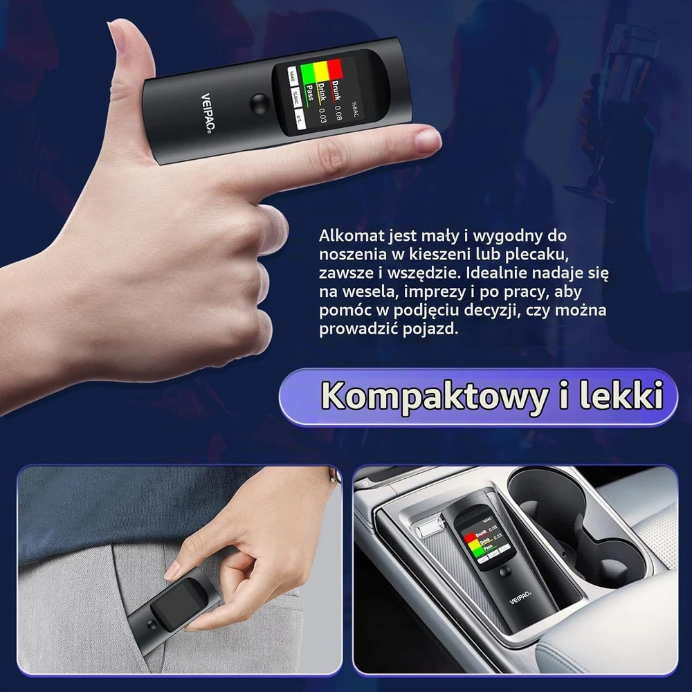 VEIPAO nešiojamas alkotesteris su LCD ekranu ir 11 kandiklių, modelis K68