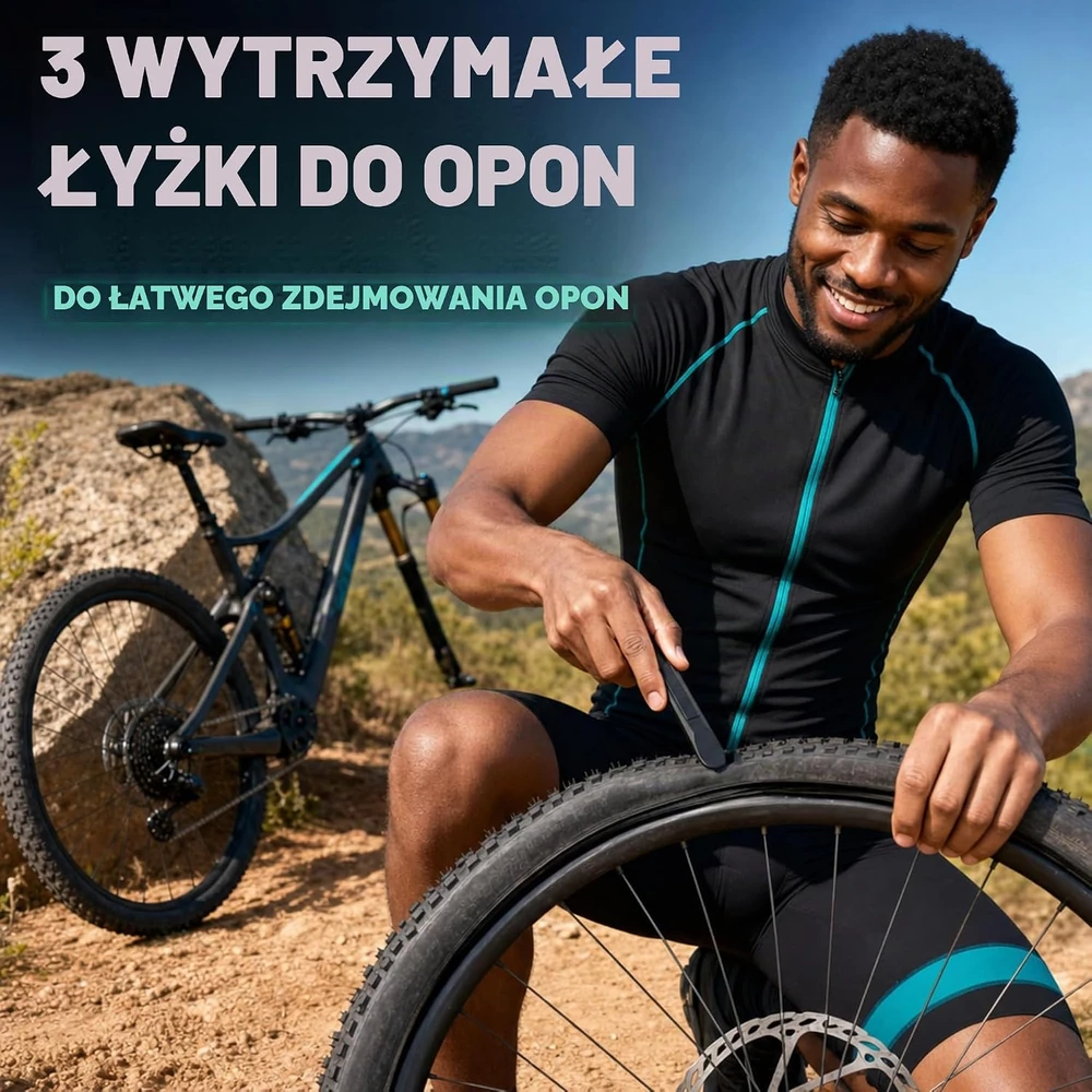VeloChampion dviračio padangų remonto rinkinys su lipniais lopais ir 3 montavimo svirtimis