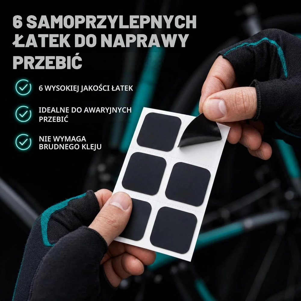 VeloChampion dviračio padangų remonto rinkinys su lipniais lopais ir 3 montavimo svirtimis