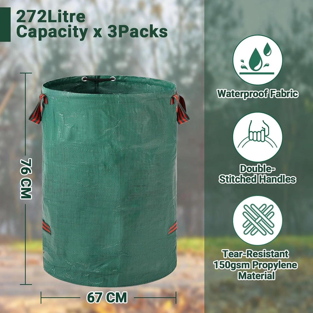 Velway sodo atliekų maišai 3 x 272 l su rankenomis, polipropileniniai 272 lx3p