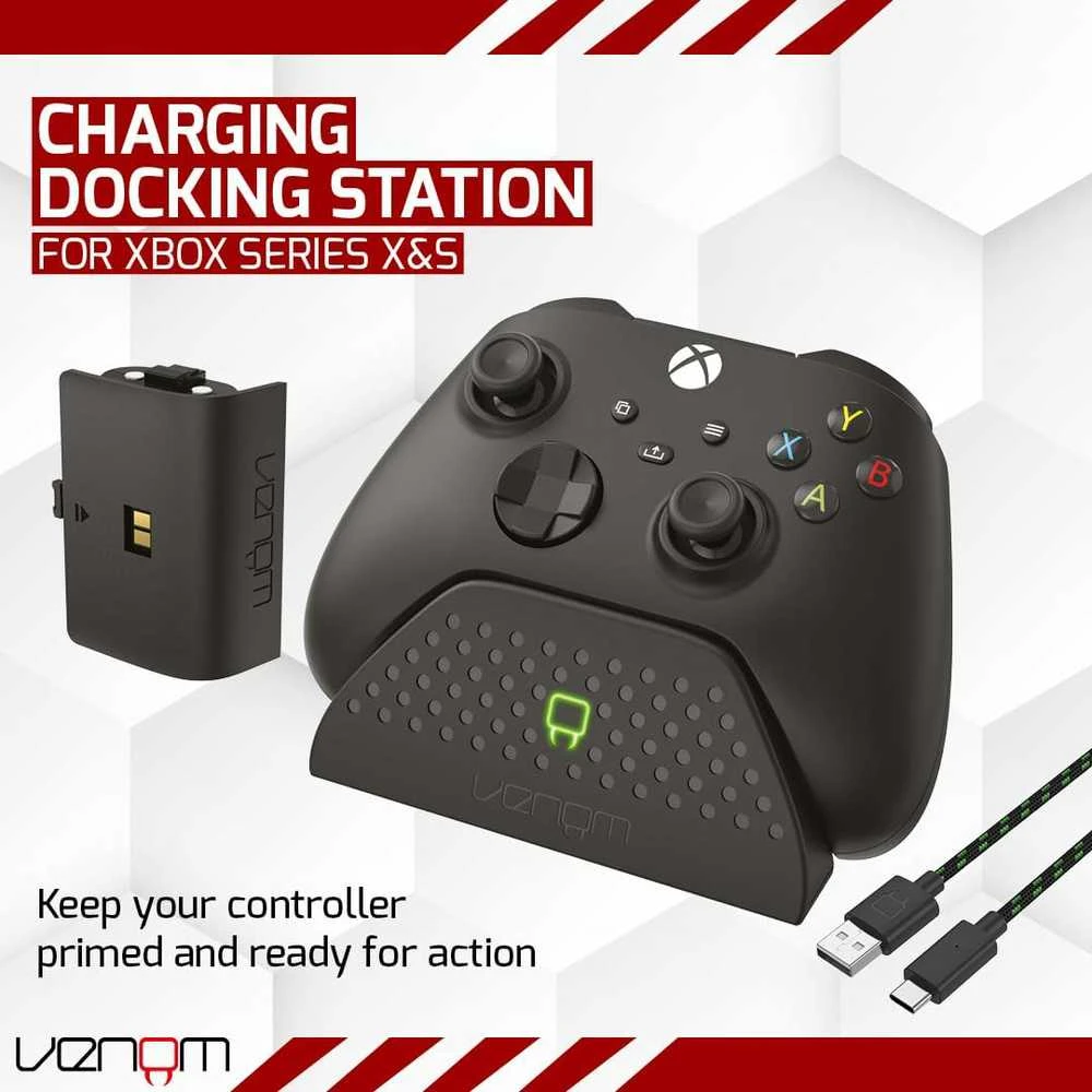 Venom įkrovimo stotelė su įkraunamu akumuliatorių bloku, juoda, skirta XBOX Series X/S