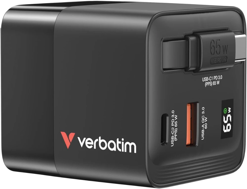 Verbatim GaN Charger 65W Universalus Juoda AC Spartusis įkrovimas Vidaus