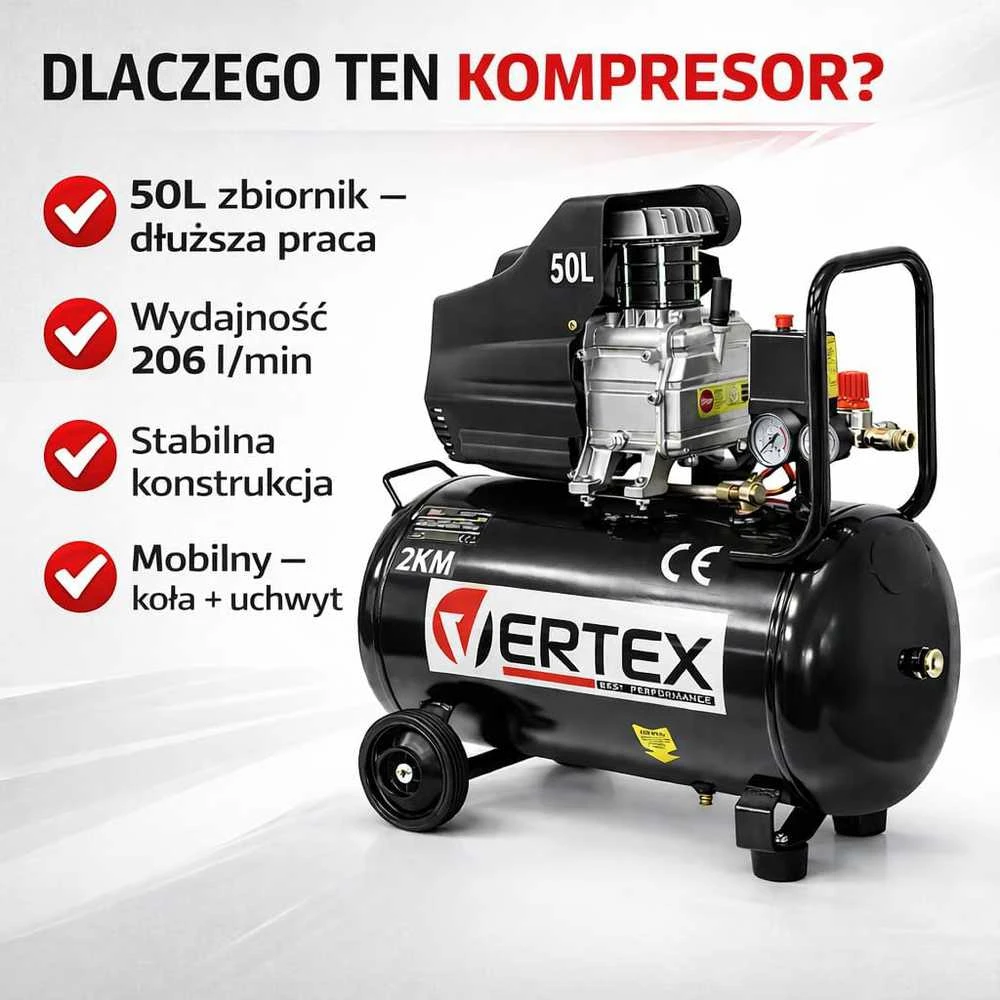 Vertex Best Performance oro kompresorius 50 l, 206 l/min, 8 bar, 1,5 kW, su ratais, VHC50