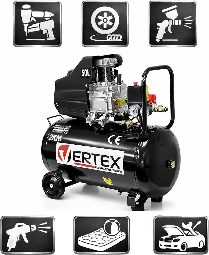 Vertex Best Performance oro kompresorius 50 l, 206 l/min, 8 bar, 1,5 kW, su ratais, VHC50