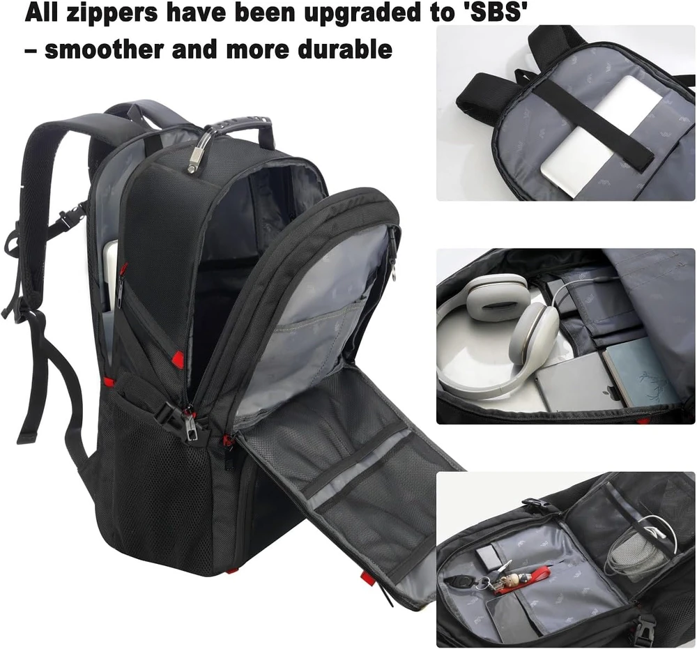 VESERI neperšlampamas 18,4 colių nešiojamojo kompiuterio kuprinė su batų skyriumi ir USB krovimo prievadu, 45 l, juoda, XY39