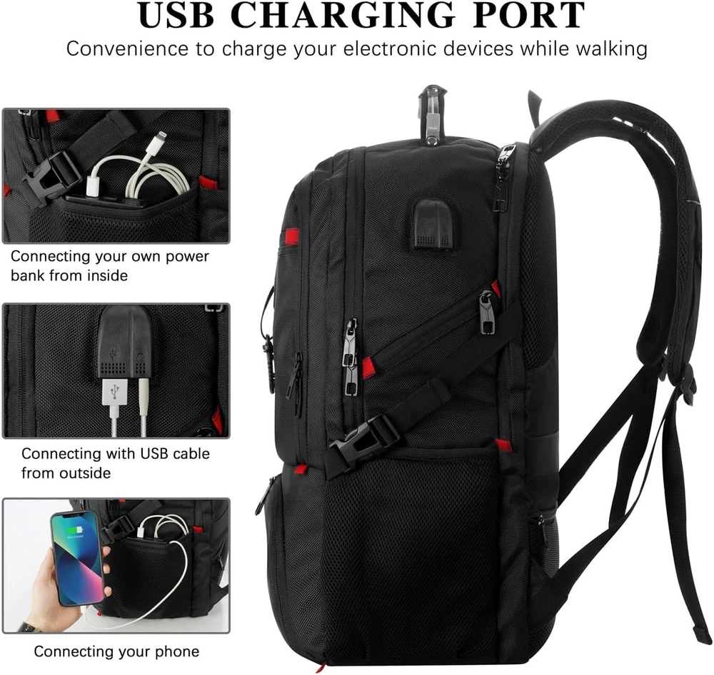 VESERI neperšlampamas 18,4 colių nešiojamojo kompiuterio kuprinė su batų skyriumi ir USB krovimo prievadu, 45 l, juoda, XY39