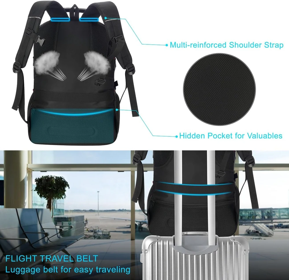 VESERI neperšlampamas 18,4 colių nešiojamojo kompiuterio kuprinė su batų skyriumi ir USB krovimo prievadu, 45 l, juoda, XY39