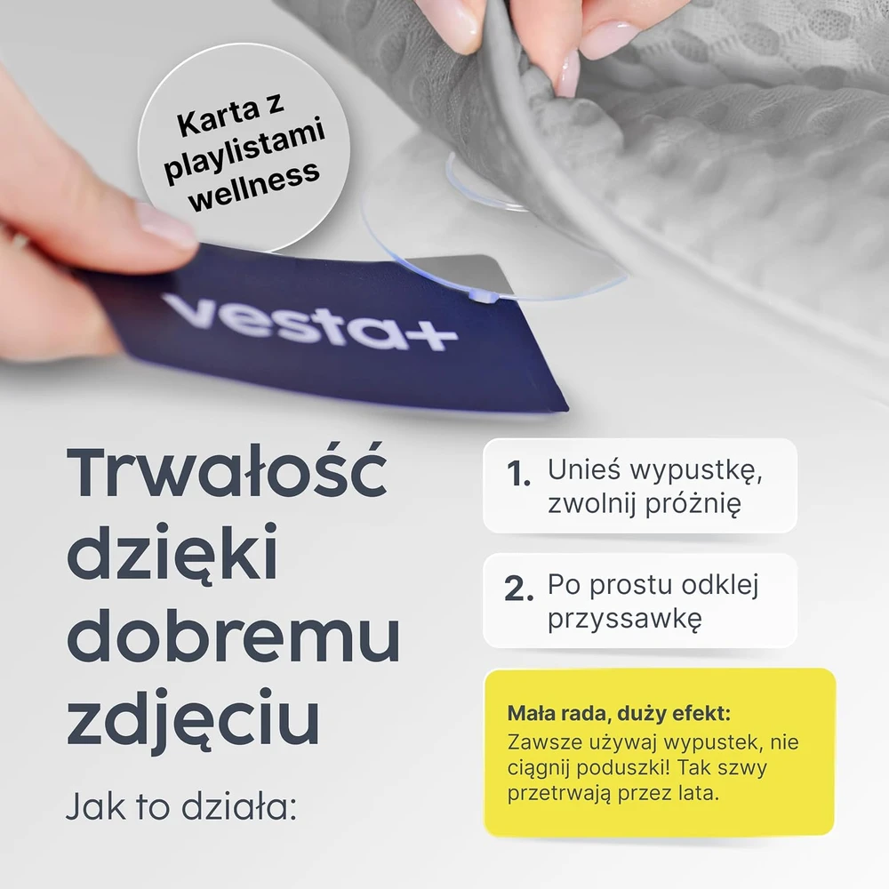 Vesta+ vonios pagalvė XXL 41 × 41 cm su 6 siurbtukais ir 8 cm galvos atrama BK-L-G