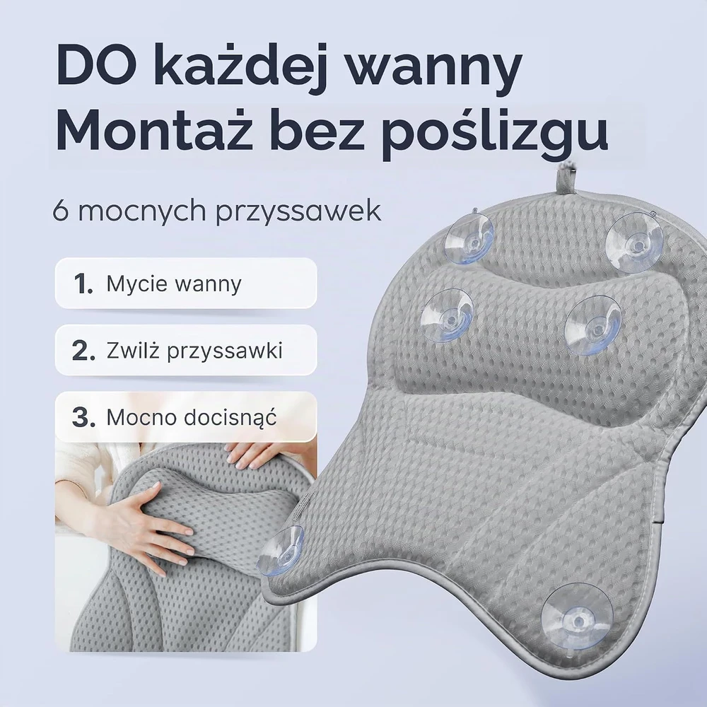 Vesta+ vonios pagalvė XXL 41 × 41 cm su 6 siurbtukais ir 8 cm galvos atrama BK-L-G
