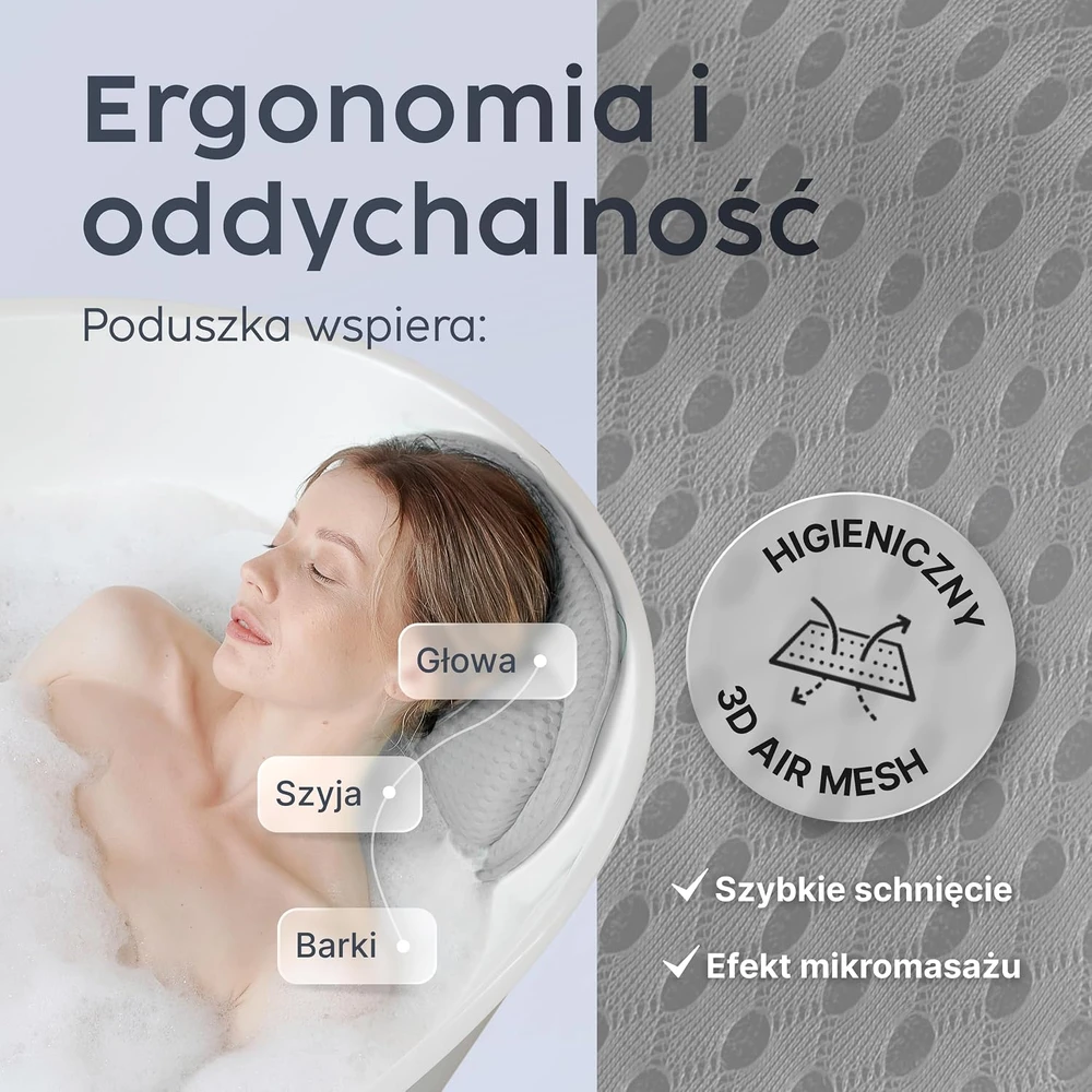 Vesta+ vonios pagalvė XXL 41 × 41 cm su 6 siurbtukais ir 8 cm galvos atrama BK-L-G