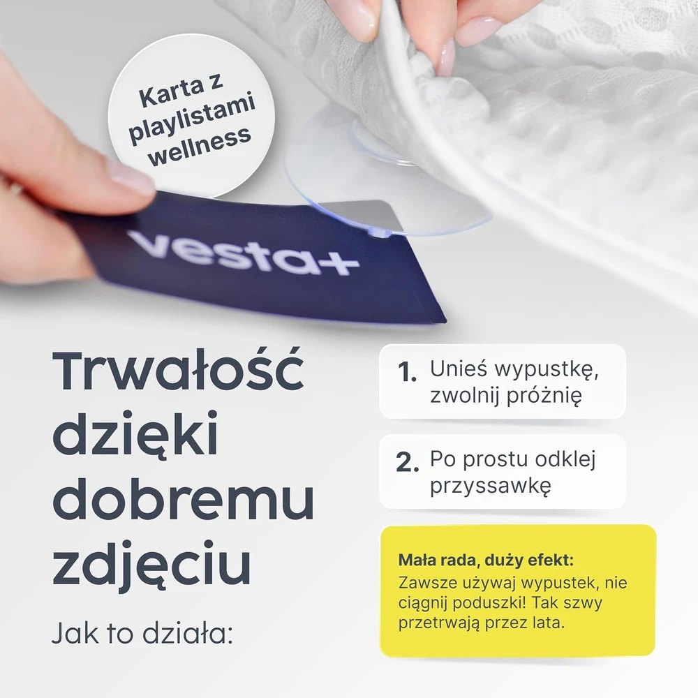Vesta+ vonios pagalvė XXL su 3D tinkleliu, 6 siurbtukais ir 8 cm galvos atrama BK-L-W