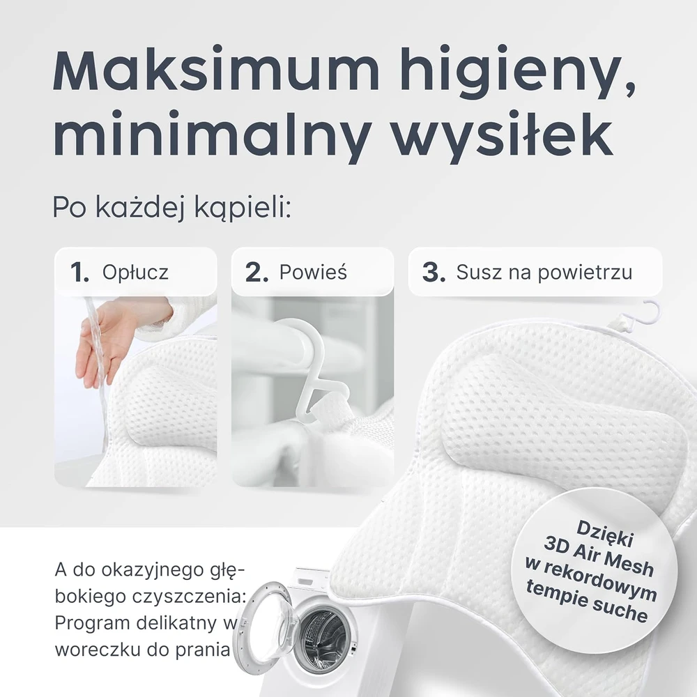 Vesta+ vonios pagalvė XXL su 3D tinkleliu, 6 siurbtukais ir 8 cm galvos atrama BK-L-W