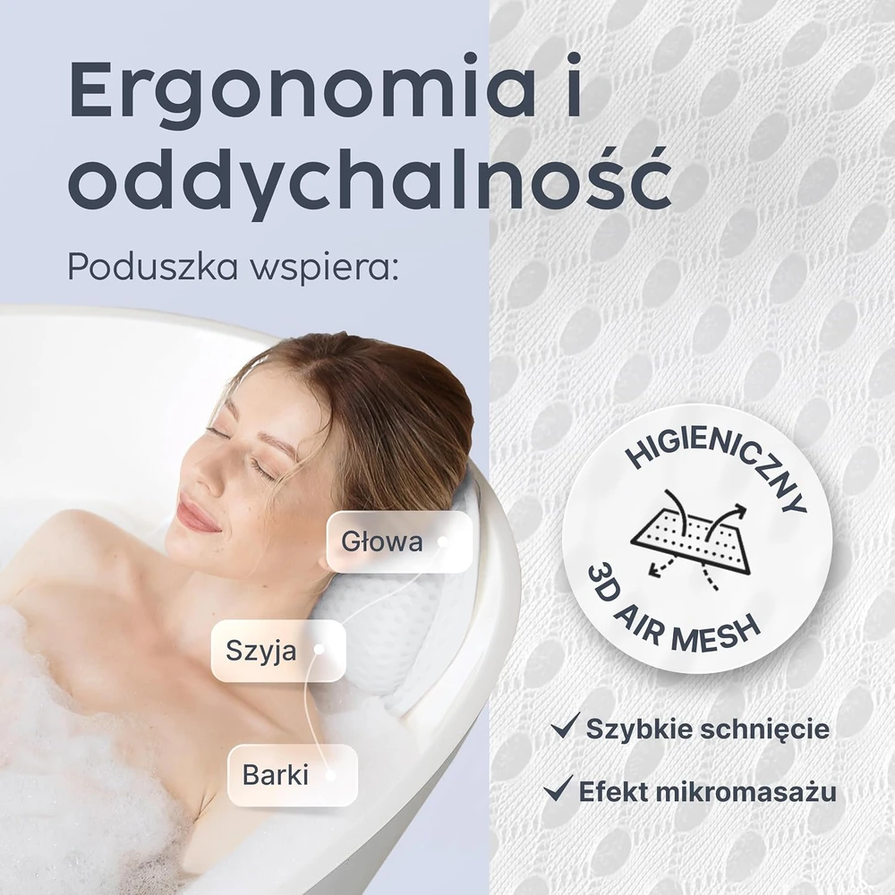 Vesta+ vonios pagalvė XXL su 3D tinkleliu, 6 siurbtukais ir 8 cm galvos atrama BK-L-W