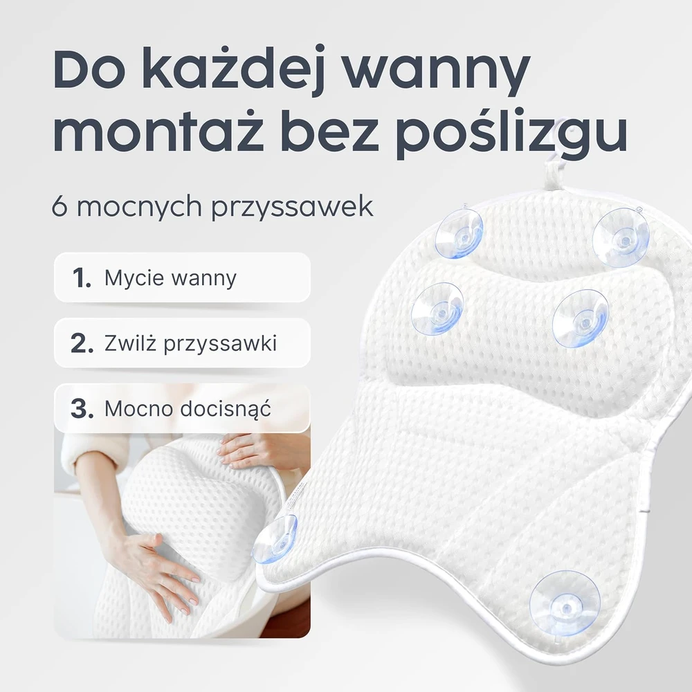Vesta+ vonios pagalvė XXL su 3D tinkleliu, 6 siurbtukais ir 8 cm galvos atrama BK-L-W