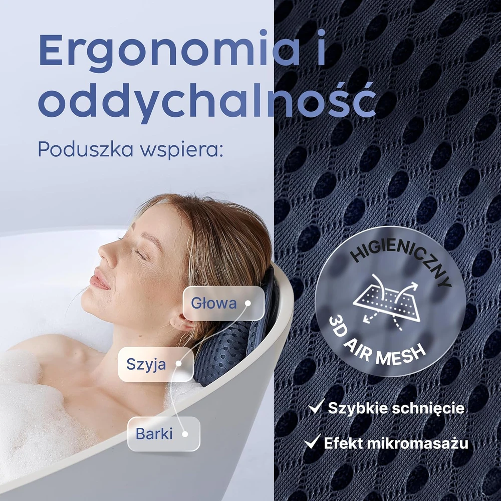 Vesta+ vonios pagalvė XXL su 6 siurbtukais ir 8 cm galvos atrama BK-L-DB