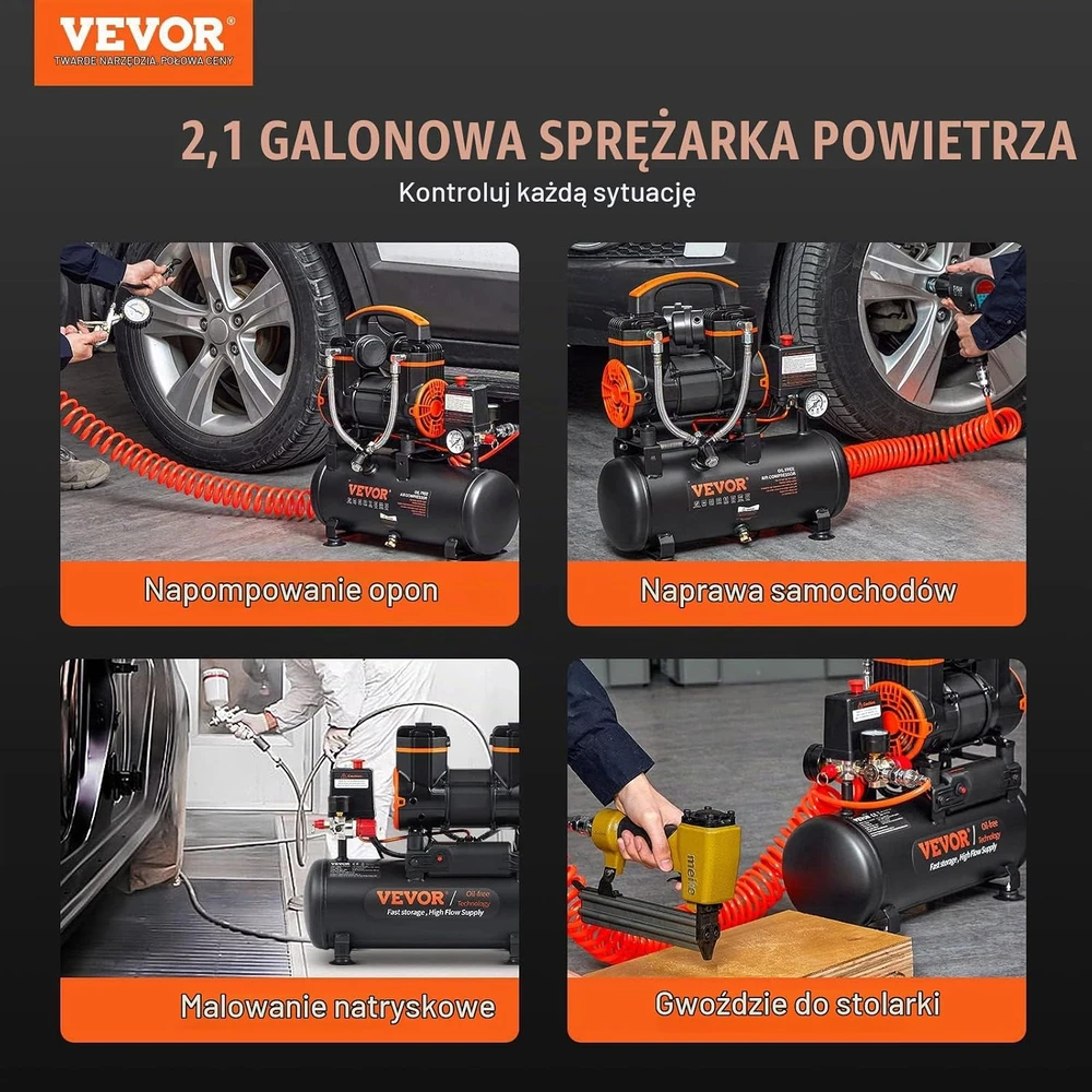 VEVOR bealyvis oro kompresorius 8 l, 900 W, 8 bar, modelis 2-900F8