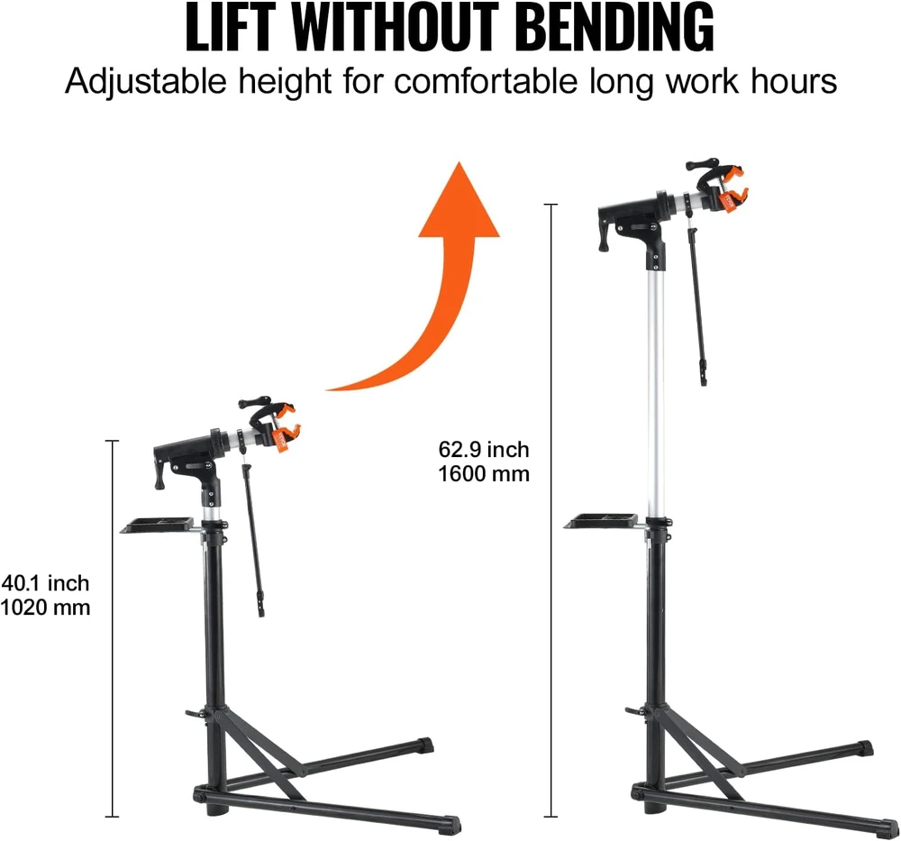 VEVOR dviračių remonto stovas 30 kg, 102–160 cm, su 360° spaustuku TQXL-11