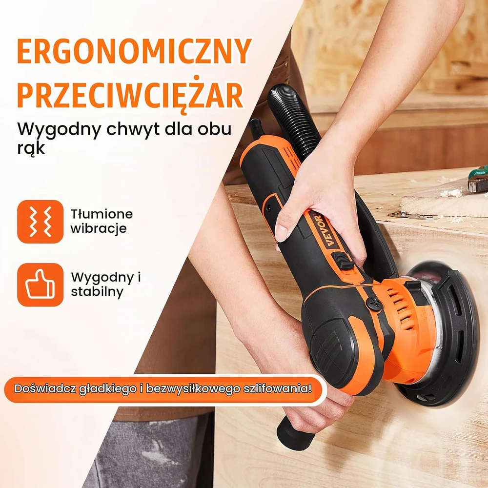 VEVOR ekscentrinis šlifuoklis 850 W, 150 mm, 3300–7400 aps./min., R7311