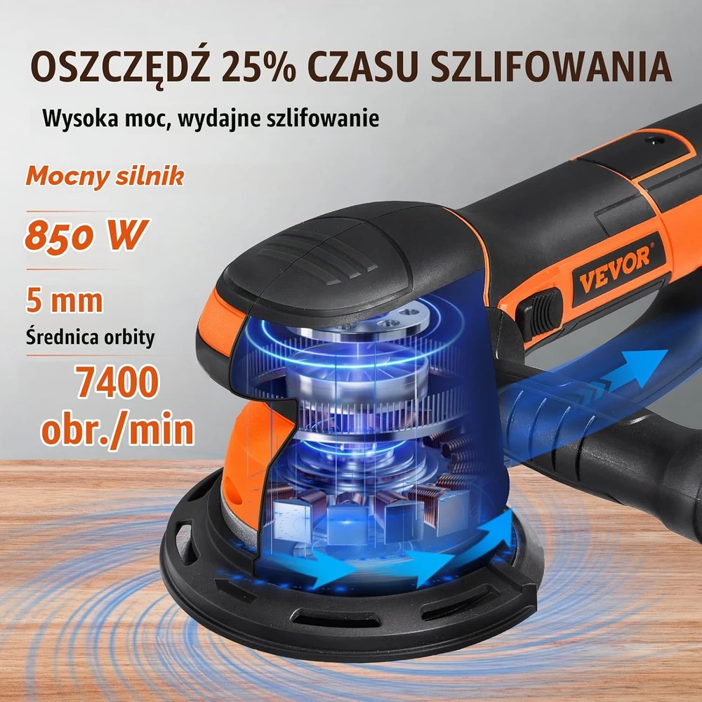 VEVOR ekscentrinis šlifuoklis 850 W, 150 mm, 3300–7400 aps./min., R7311