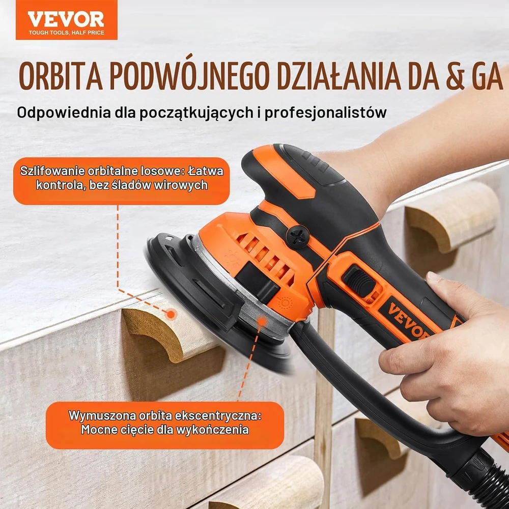 VEVOR ekscentrinis šlifuoklis 850 W, 150 mm, 3300–7400 aps./min., R7311