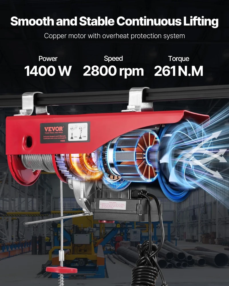 VEVOR elektrinis lyninis keltuvas 1000 kg, 1400 W, 12 m, PA1000