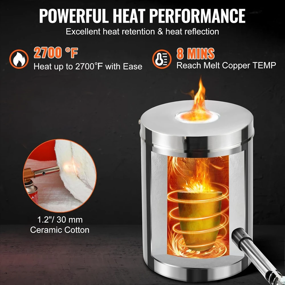 VEVOR propaninė metalo lydymo krosnis 6kg, iki 1482 °C, JHRJD06KG01A