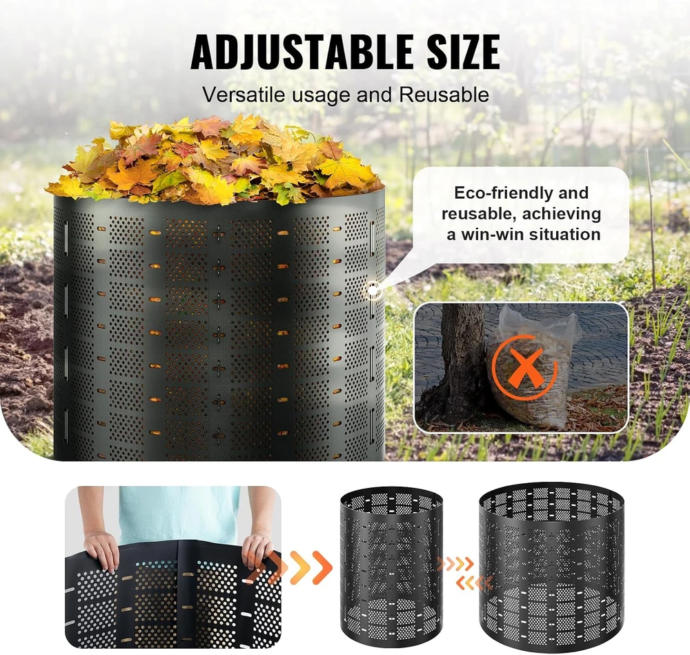 VEVOR sodo kompostinė 1000 l iš HDPE, 106,68 cm skersmens, 335*90cm