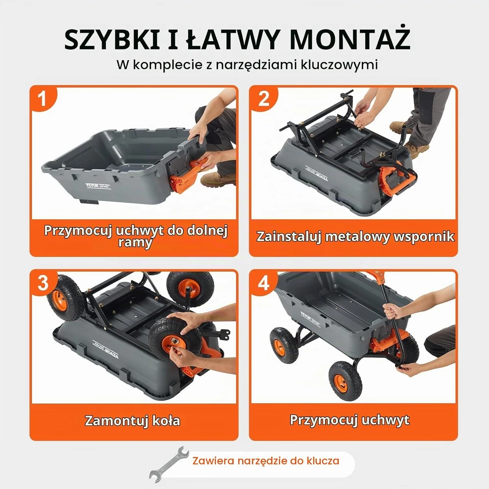 VEVOR sodo savivartis vežimėlis 362,9kg, 4 ratai, 25 cm padangos, Poly 800lbs
