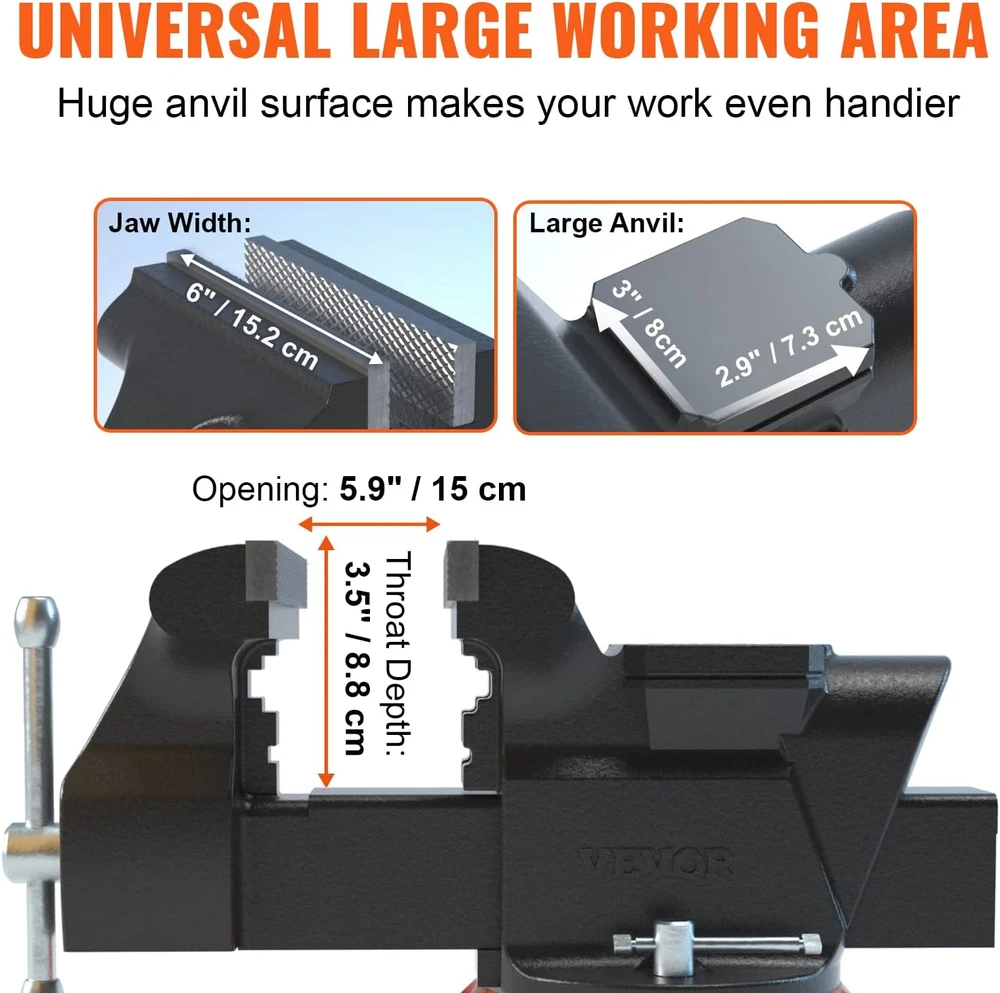 VEVOR stalinis spaustuvas 15,2 cm su 360° pasukamu pagrindu ir priekalu 6 Bench Vise
