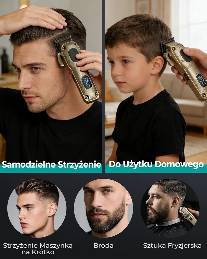 VGRPRO plaukų kirpimo mašinėlė su USB-C įkrovimu, 11 antgalių ir LED ekranu V-007