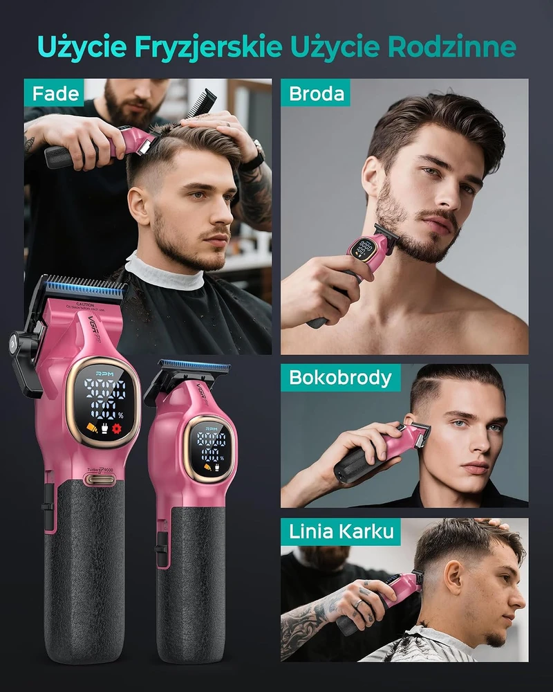 VGRPRO plaukų kirpimo mašinėlės ir trimerio rinkinys V-886C V-886T su DLC ašmenimis
