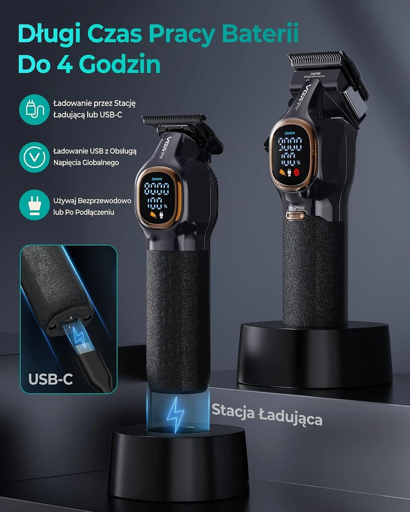 VGRPRO plaukų kirpimo mašinėlės ir trimerio rinkinys su USB-C įkrovimu V-886C V-886T