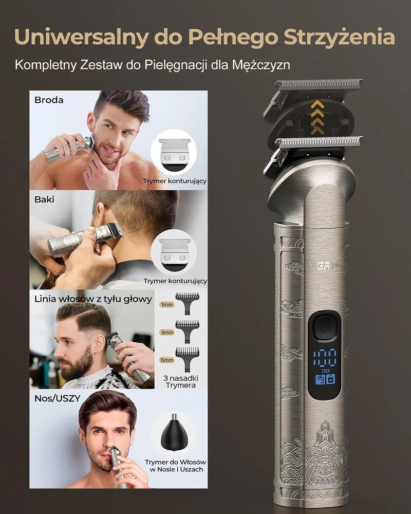 VGRPRO plaukų kirpimo mašinėlės ir trimerio rinkinys su USB-C įkrovimu V-007 V-109