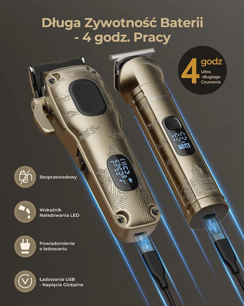 VGRPRO plaukų kirpimo mašinėlės ir trimerio rinkinys, 7000 aps./min., 240 min., V-007 V-109