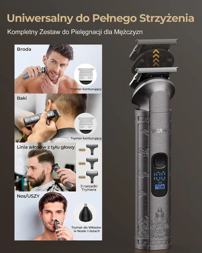 VGRPRO plaukų kirpimo mašinėlės ir trimerio rinkinys su USB-C įkrovimu V-007 V-109